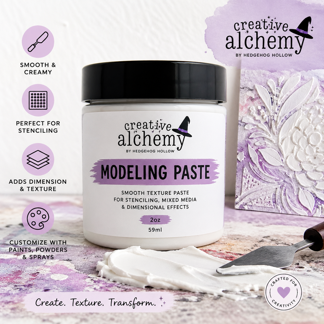 Modeling Paste 2oz – Smooth Texture Paste for Stenciling, Mixed Media, Cardmaking & Dimensional Effects | Creative Alchemy