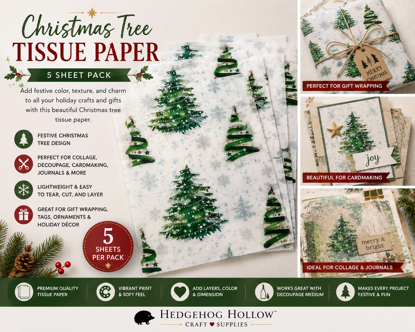 Christmas Tree Tissue Paper – 10 Sheet Pack