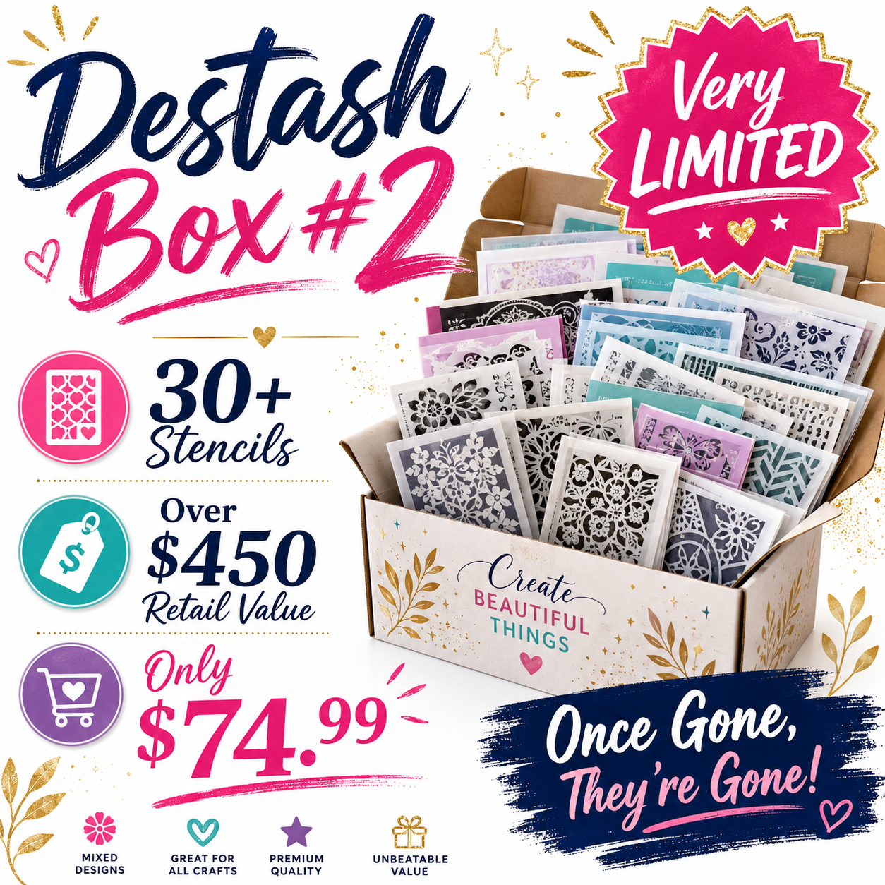 Destash Box #2 – 30+ Stencils | $450+ Retail Value for Only $74.99