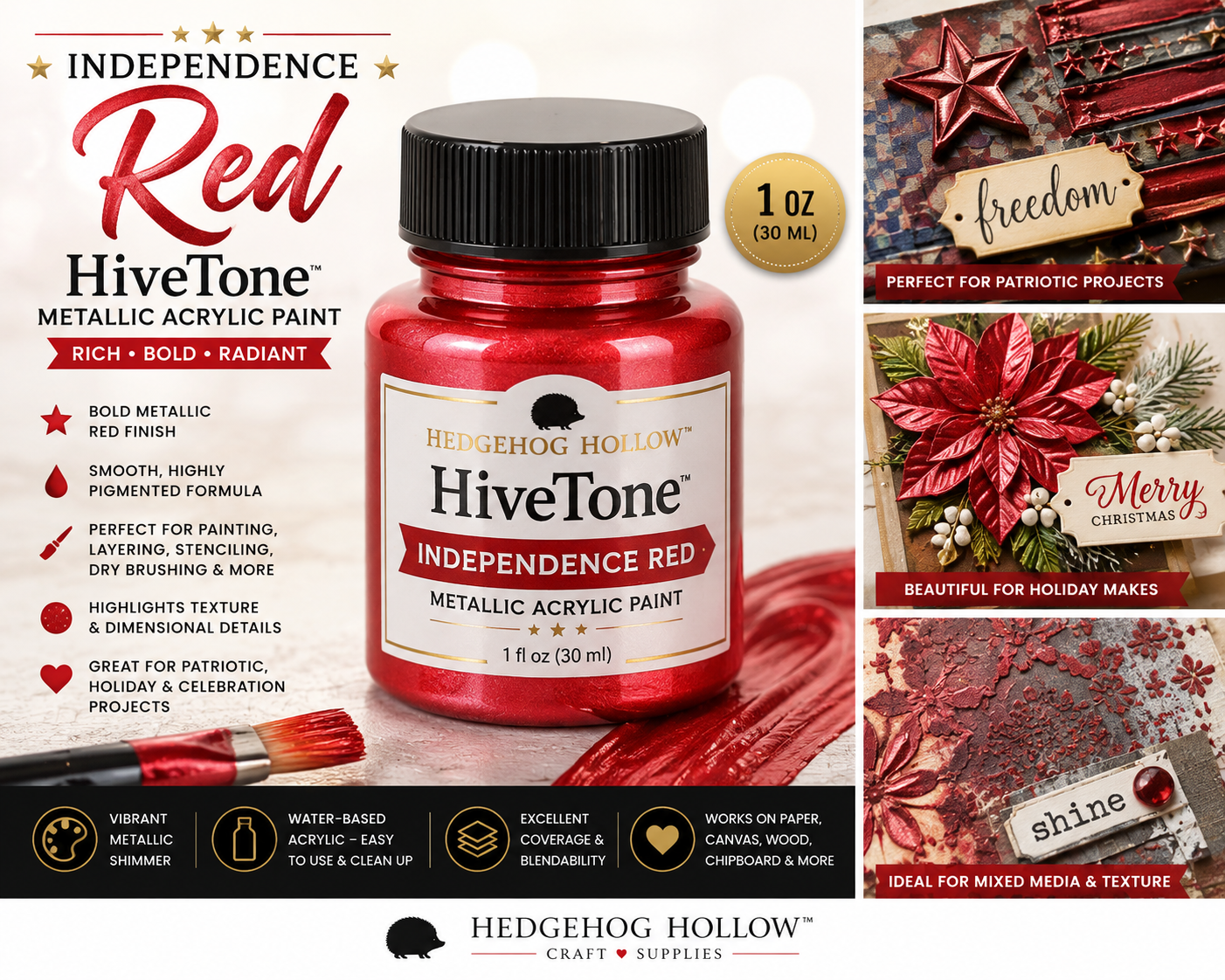 Independence Red HiveTone™ Metallic Acrylic Paint – 1 oz