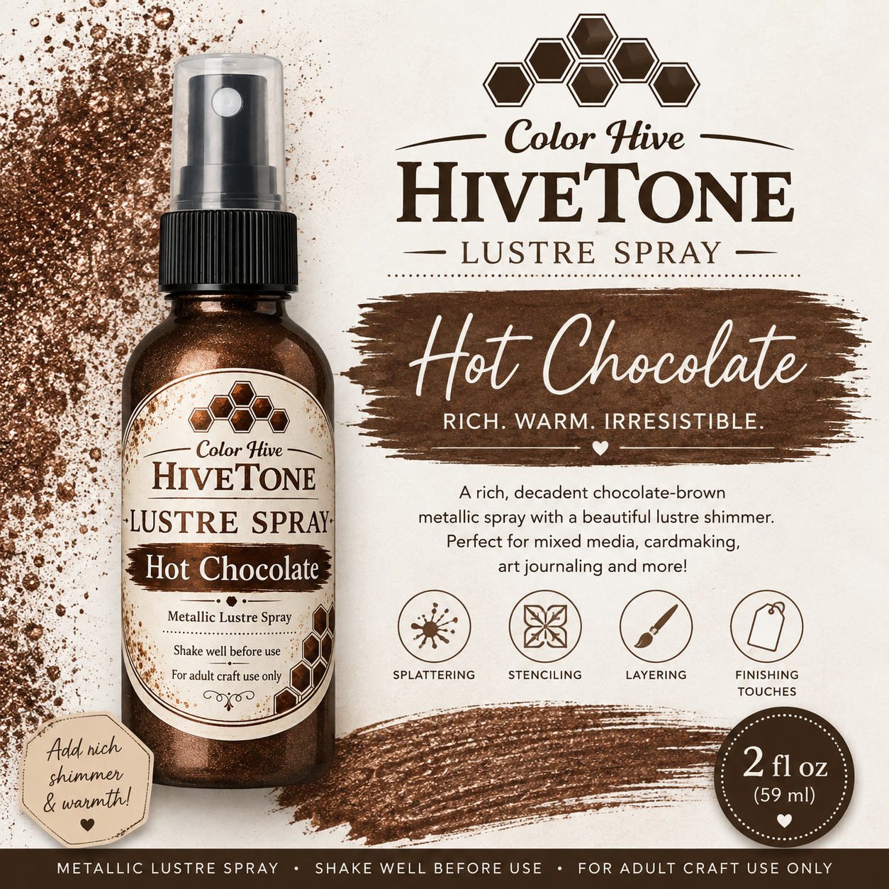 Color Hive HiveTone™ Lustre Spray – Hot Chocolate | Metallic Brown Shimmer Spray