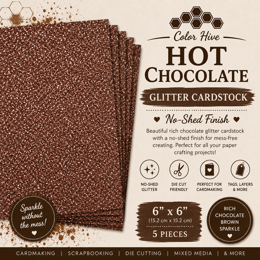 Color Hive Hot Chocolate No-Shed Glitter Cardstock – 6" x 6" | 5 Pack