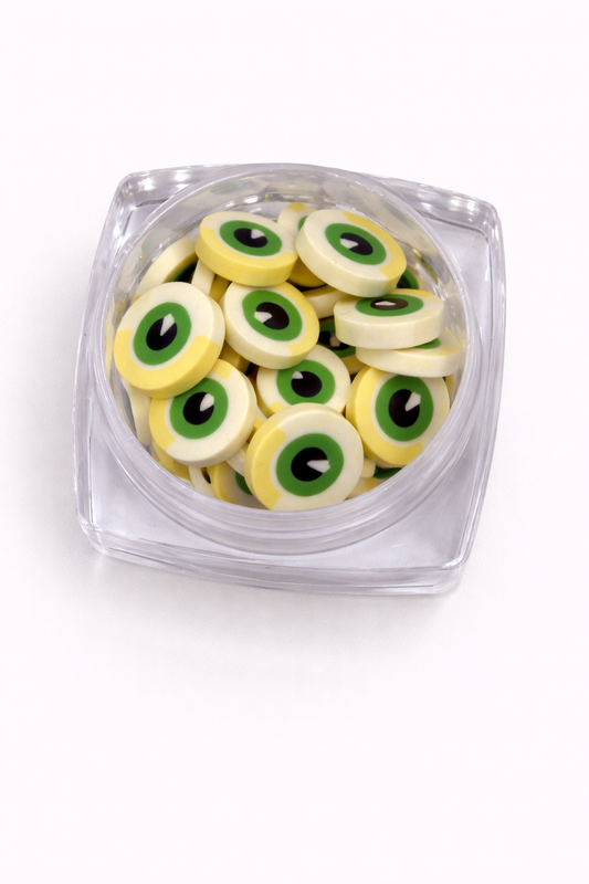 Eyes Clay Slices – Green Eyeball Polymer Clay Embellishments | Spooky Shaker Filler, Halloween Resin & Mixed Media Décor