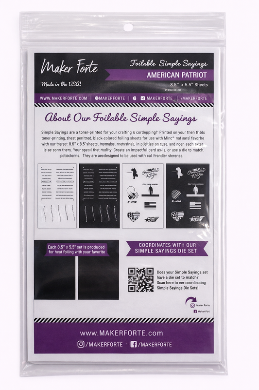 American Patriot Foilable Simple Sayings – Toner Printed Foil Sheets | Heat Foil Sentiments 8.5" x 5.5"