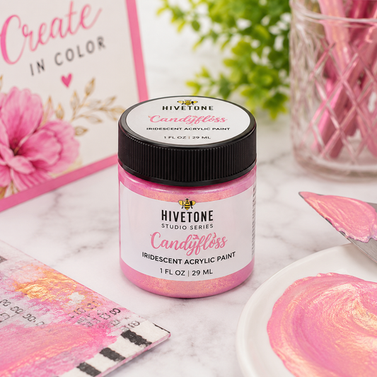 HiveTone™ Candyfloss Iridescent Acrylic Paint | Pearlescent Pink Artist Acrylic Paint 1oz