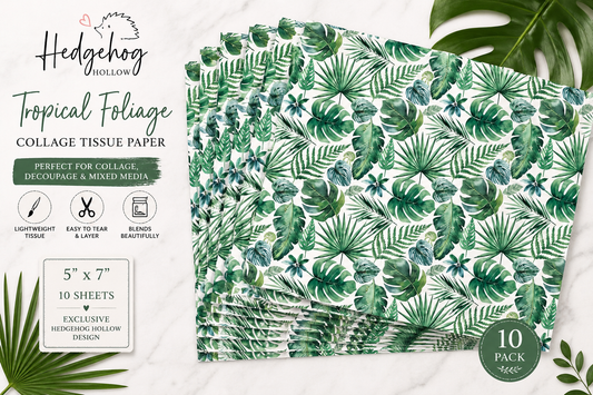 Tropical Foliage Collage Tissue Paper | 5" x 7" Decorative Decoupage Sheets | 10 Pack