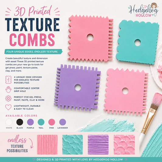 3D Printed Texture Combs Set | Mixed Media & Gel Press Texture Tools
