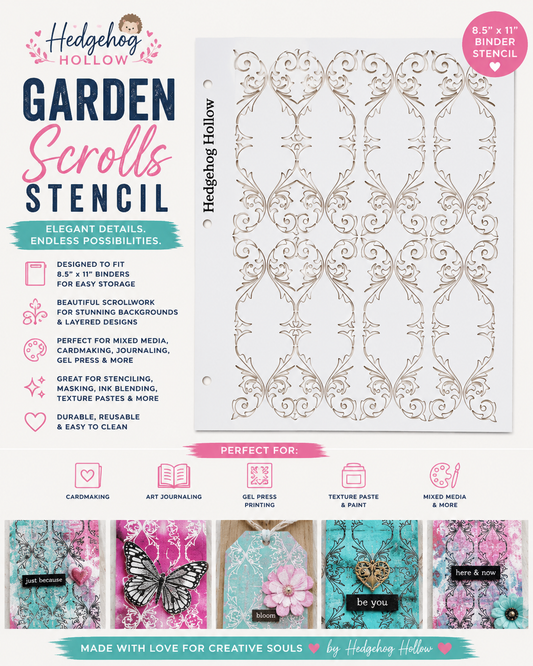 Hedgehog Hollow Garden Scrolls Stencil | 8.5" x 11" Binder Stencil