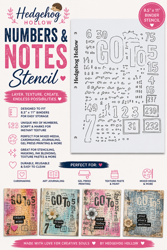 Hedgehog Hollow Numbers & Notes Stencil | 8.5" x 11" Binder Stencil