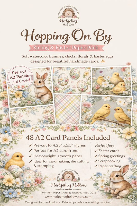 Hopping On By Spring & Easter Paper Pack – Bunny, Chick & Easter Egg Cardmaking Paper – Spring Floral Craft Paper – Hedgehog Hollow