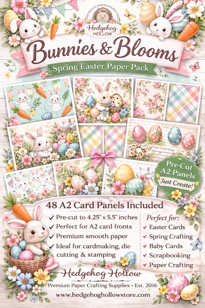 Bunnies & Blooms Spring Easter Paper Pack – Bunny, Floral & Easter Egg Cardmaking Paper – Pastel Spring Scrapbook Paper – Hedgehog Hollow