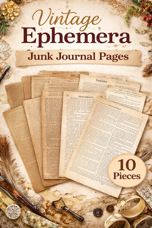 Vintage Ephemera Junk Journal Pages – Antique Book Style Paper Pack (10 Pieces) | Hedgehog Hollow