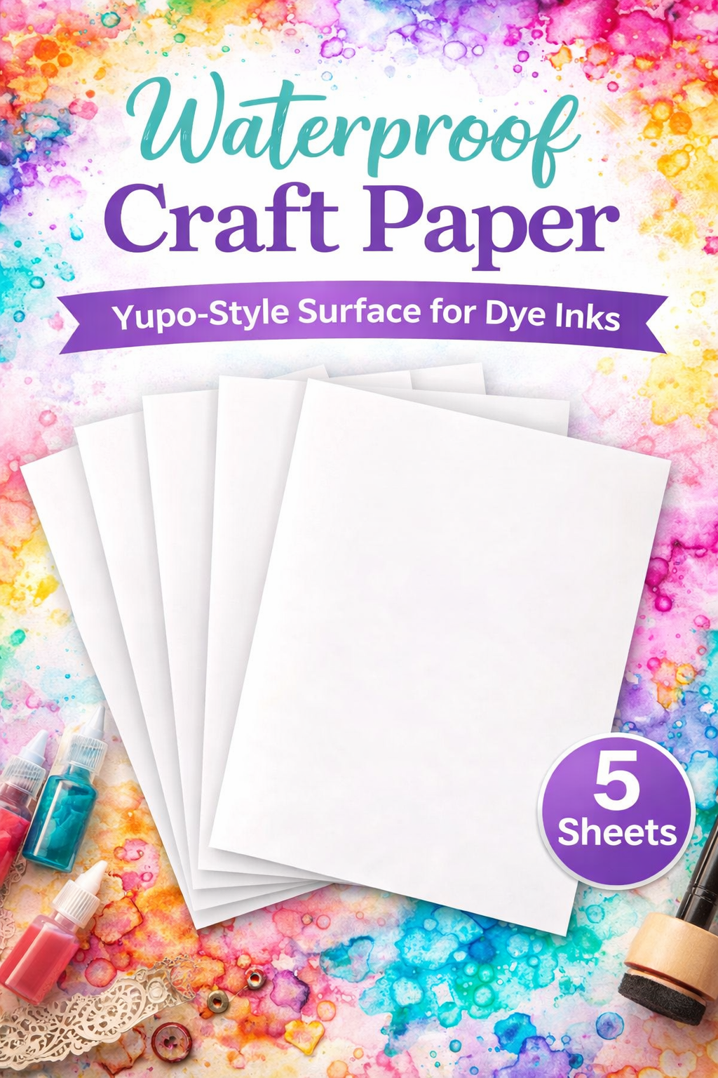 Waterproof Craft Paper – Yupo-Style Surface for Dye Inks (5 Sheets) 8.5 x 11 | Hedgehog Hollow