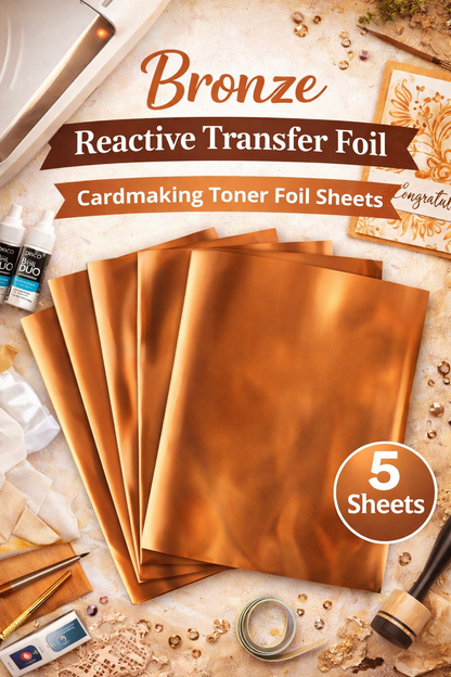Bronze Reactive Transfer Foil – Cardmaking Toner Foil Sheets (5 Sheets) 11.4 x 7.9 | Hedgehog Hollow