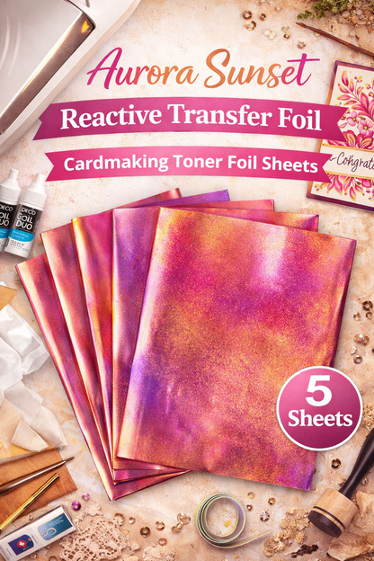 Aurora Sunset Reactive Transfer Foil – Cardmaking Toner Foil Sheets (5 Sheets) 11.4 x 7.9 | Hedgehog Hollow