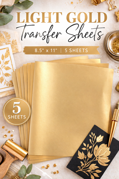 Light Gold Transfer Sheets – 8.5" x 11" Metallic Craft Transfer Sheets (5 Pack) | Hedgehog Hollow