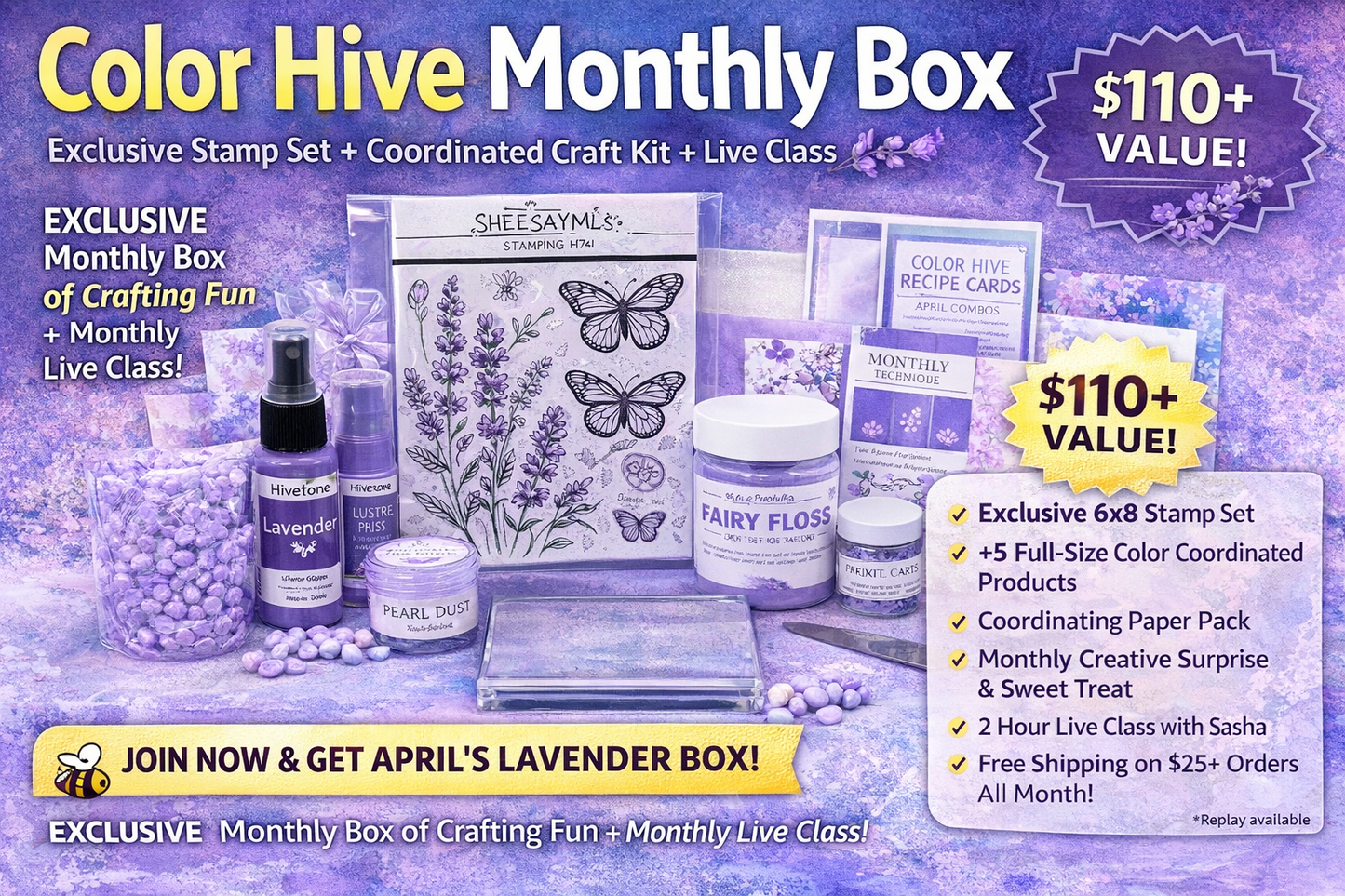 Color Hive Box | Exclusive Stamp Set + Coordinated Craft Kit + Live Class