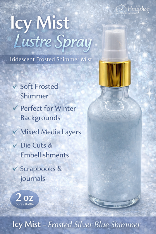 Icy Mist Lustre Spray – Frosted Silver Blue Iridescent Shimmer Mist for Cardmaking, Mixed Media & Paper Crafts | 2oz | Hedgehog Hollow