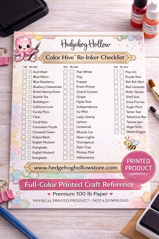 Ink Pad & Reinker Color Reference Guide – Printed Crafting Cheat Sheet | Full-Color Ink Chart for Cardmakers & Stampers
