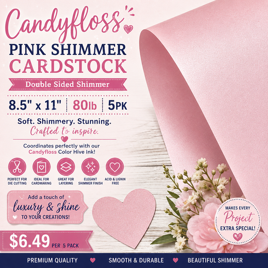 Candyfloss Pink Shimmer Cardstock  8.5 x 11 – Double Sided Shimmer – 80lb – 5 Pack