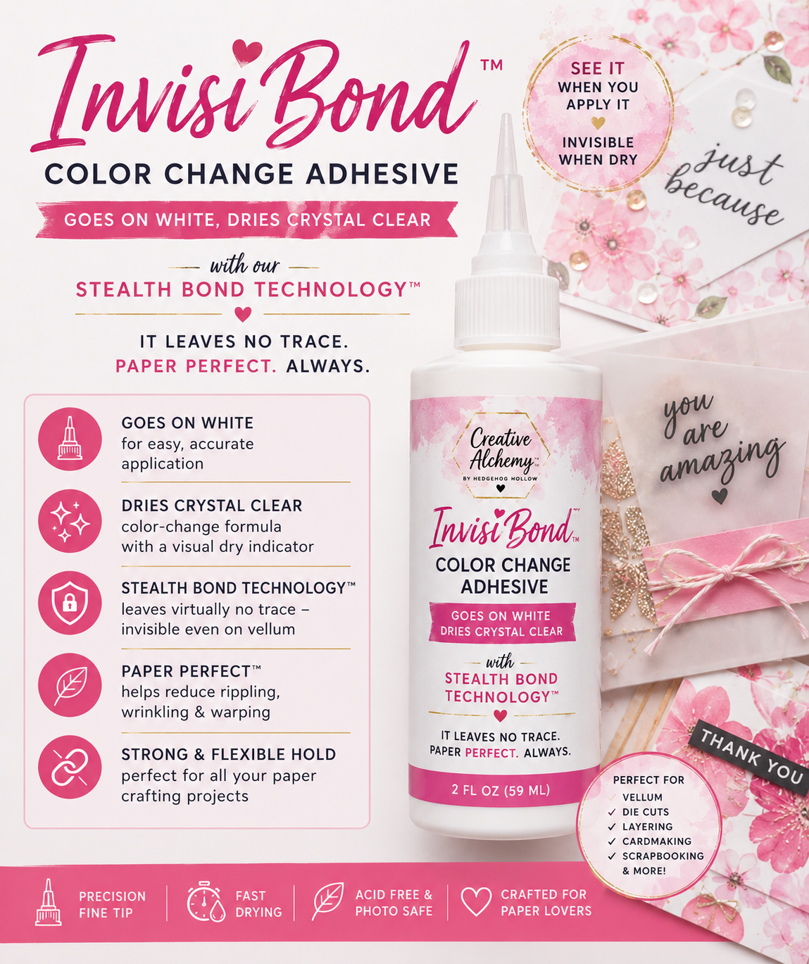InvisiBond™ Color Change Adhesive – 2oz | Goes on White, Dries Crystal Clear | Stealth Bond Technology™