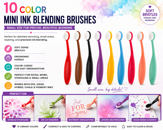 10 Color Mini Ink Blending Brushes – Small Ergonomic Craft Brushes for Detailed Card Making & Stenciling