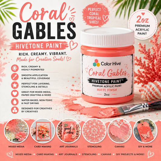 Coral Gables Hivetone Paint™ – 2oz Premium Acrylic Paint for Mixed Media, Canvas & Creative Projects