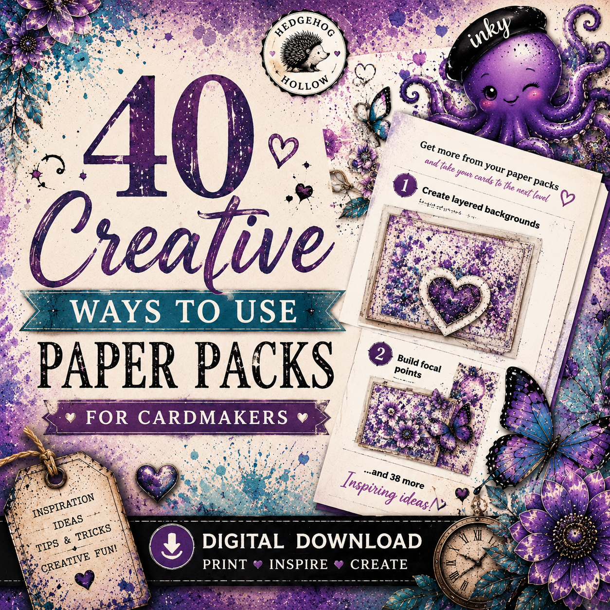 40 Creative Ways to Use Paper Packs for Cardmakers | Printable Craft Inspiration Guide | Digital Download | Hedgehog Hollow