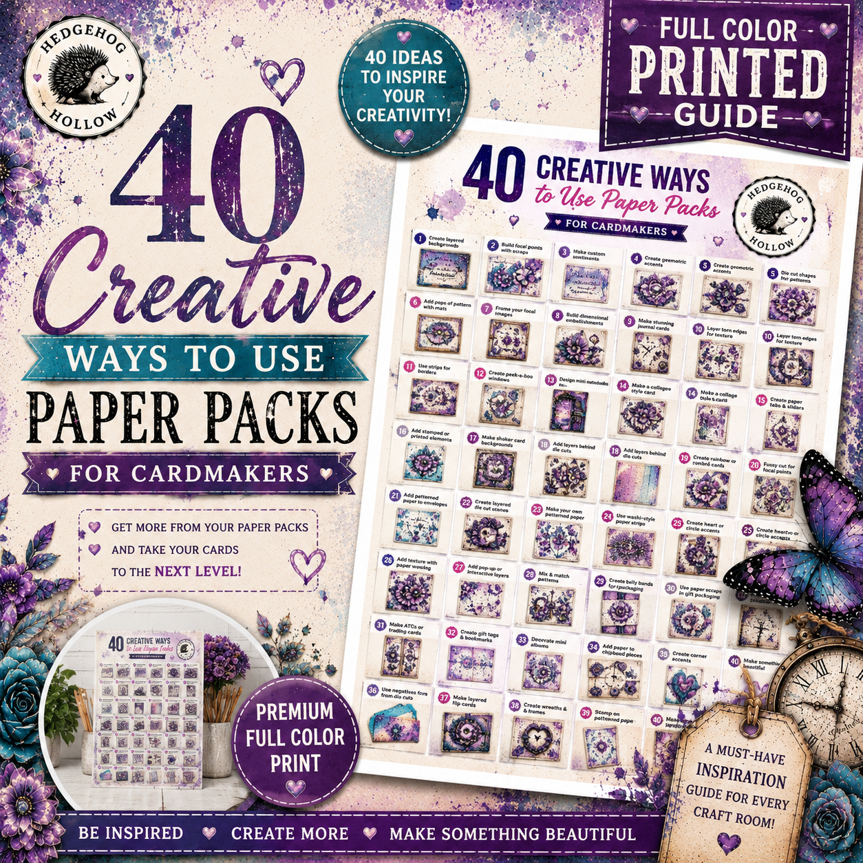 40 Creative Ways to Use Paper Packs for Cardmakers | Full Color Printed Inspiration Guide | Hedgehog Hollow