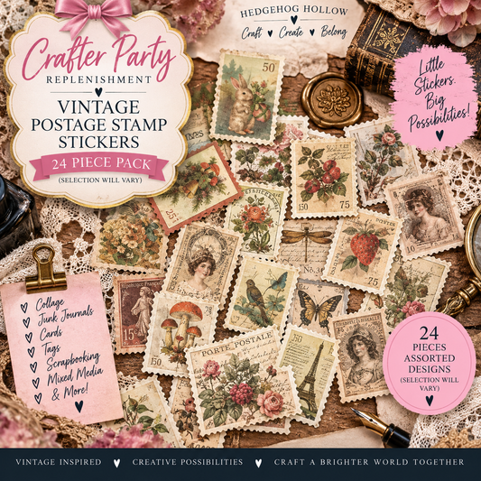 Vintage Postage Stamp Stickers – 24 Piece Assorted Pack | Crafter Party Replenishment