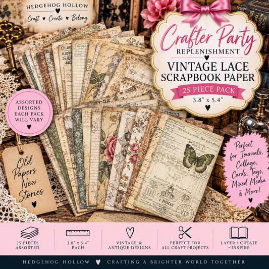 Vintage Lace Scrapbook Paper – 25 Piece Assorted Antique Paper Pack – 3.8" x 5.4" | Crafter Party Replenishment