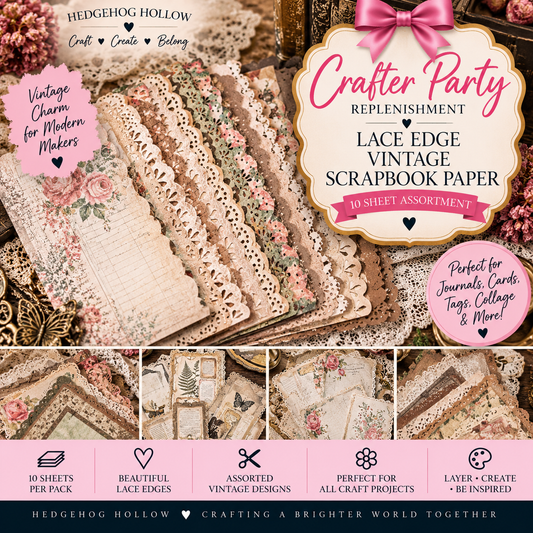 Lace Edge Vintage Scrapbook Paper – 10 Sheet Assorted Pack | Crafter Party Replenishment