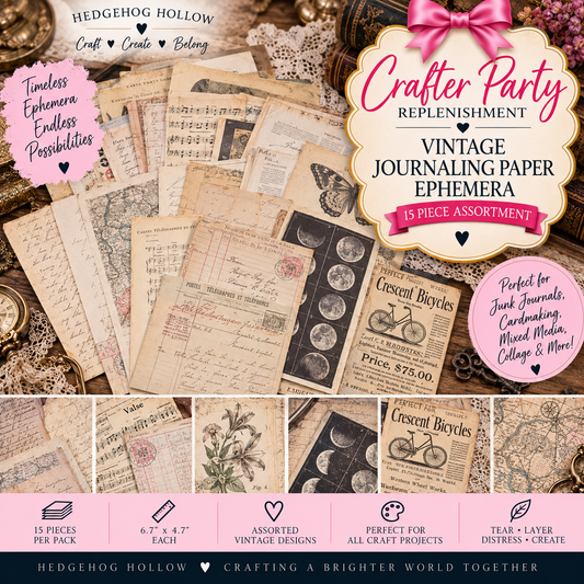 Vintage Journaling Paper Ephemera – 6.7" x 4.7" – 15 Piece Assorted Pack | Crafter Party Replenishment