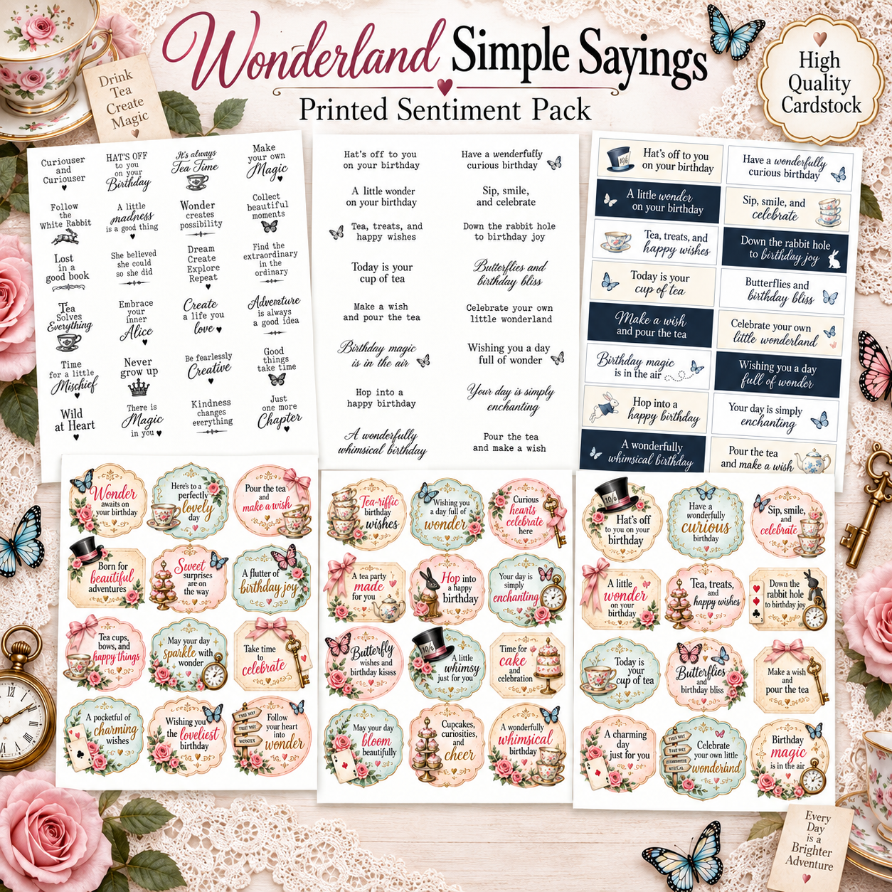 Wonderland Simple Sayings – 6 Sheet Printed Sentiment Pack
