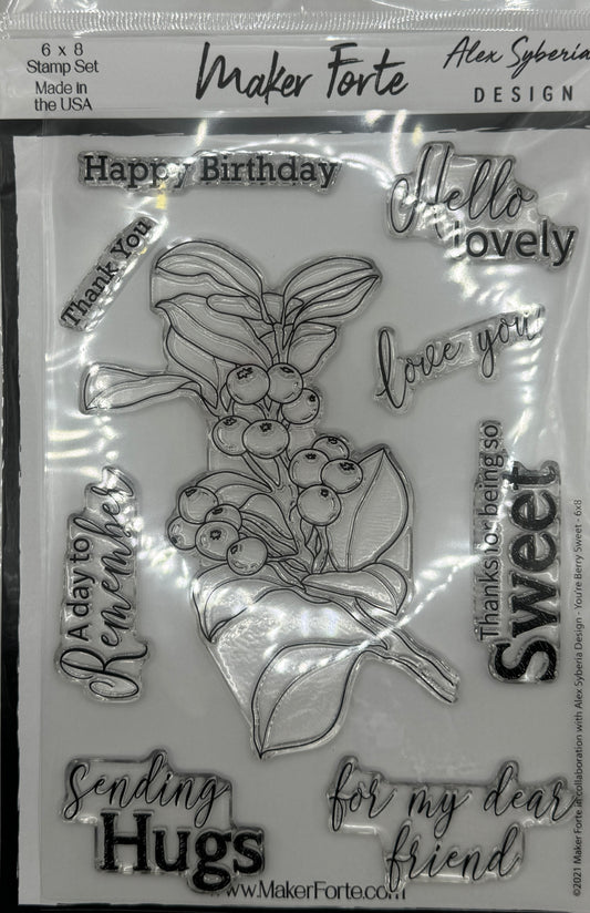 You're Berry Sweet Photopolymer Stamp Set 6x8 | Berry Botanical & Sentiment Card Making Stamps