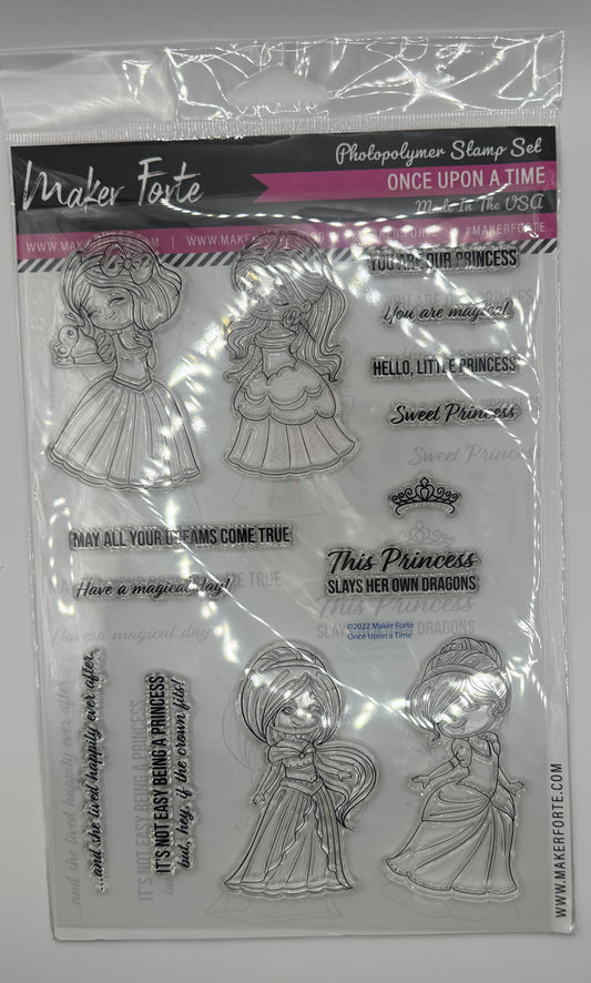 Once Upon A Time 6x8 Stamp Set | Princess & Fairytale Cardmaking Stamps | Magical Sentiments | Made in USA