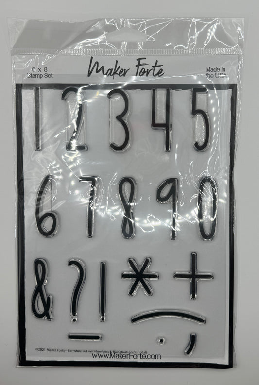 Farmhouse Font Numbers and Punctuation Stamp Set 6x8 Photopolymer | Large Modern Serif Numbers & Punctuation | Made in USA