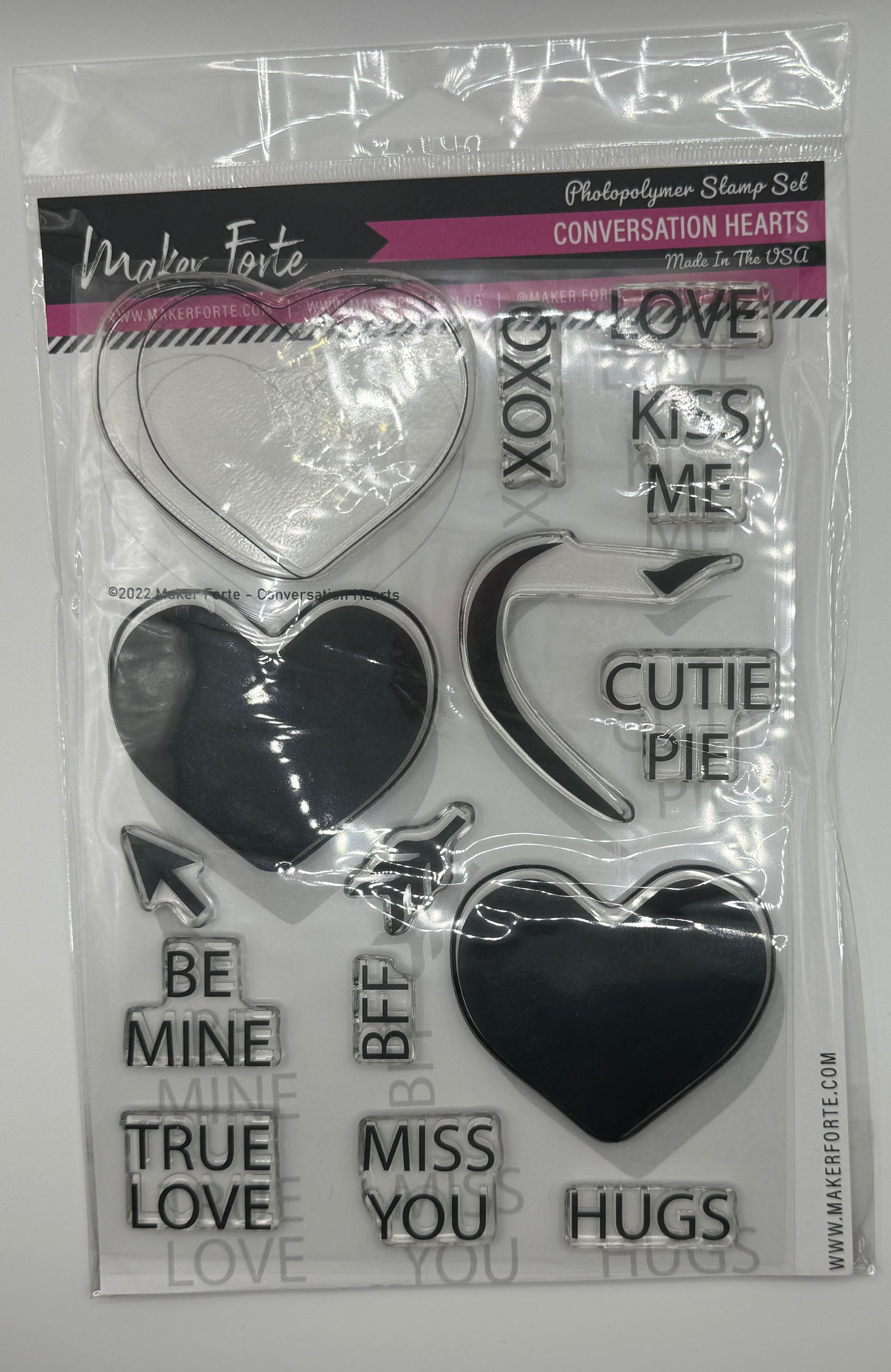 Conversation Hearts Stamp Set 6x8 Photopolymer | Valentine Candy Heart & Love Sentiment Stamps | Made in USA