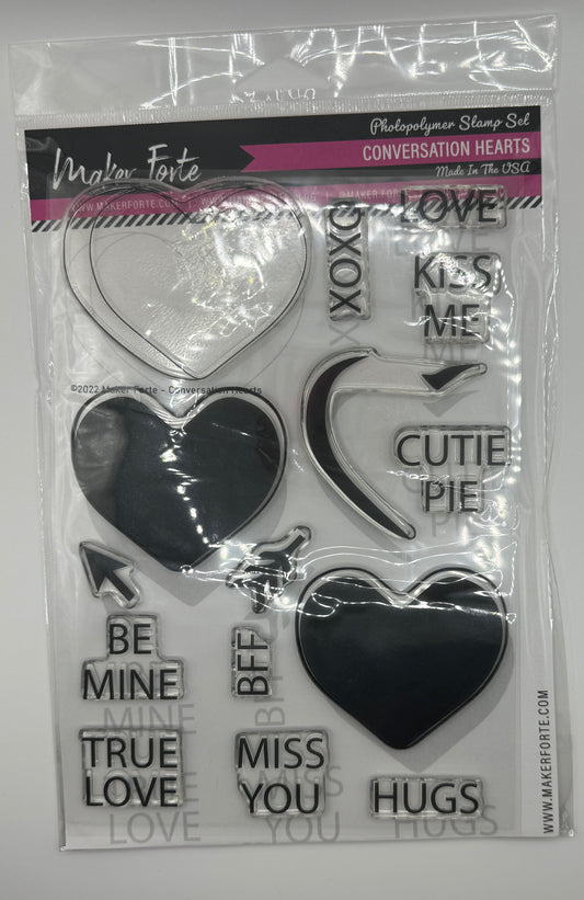 Conversation Hearts Stamp Set 6x8 Photopolymer | Valentine Candy Heart & Love Sentiment Stamps | Made in USA