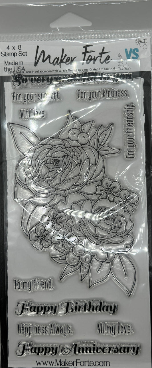 Grateful to You – 4x8 Photopolymer Stamp Set | Floral Thank You & Sentiment Stamps | Made in the USA