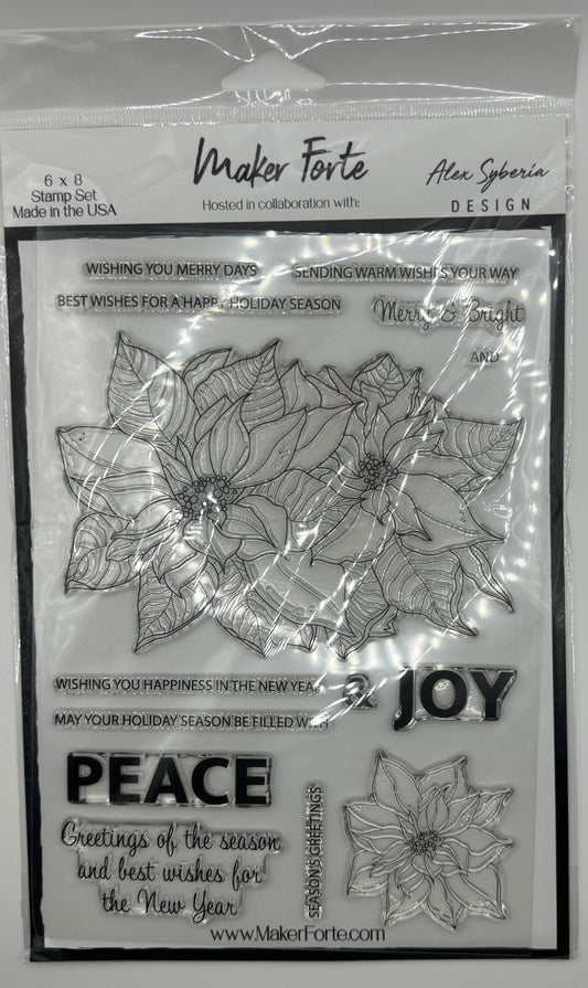 Poinsettia 6x8 Stamp Set | Large Holiday Floral & Christmas Sentiments | Made in USA