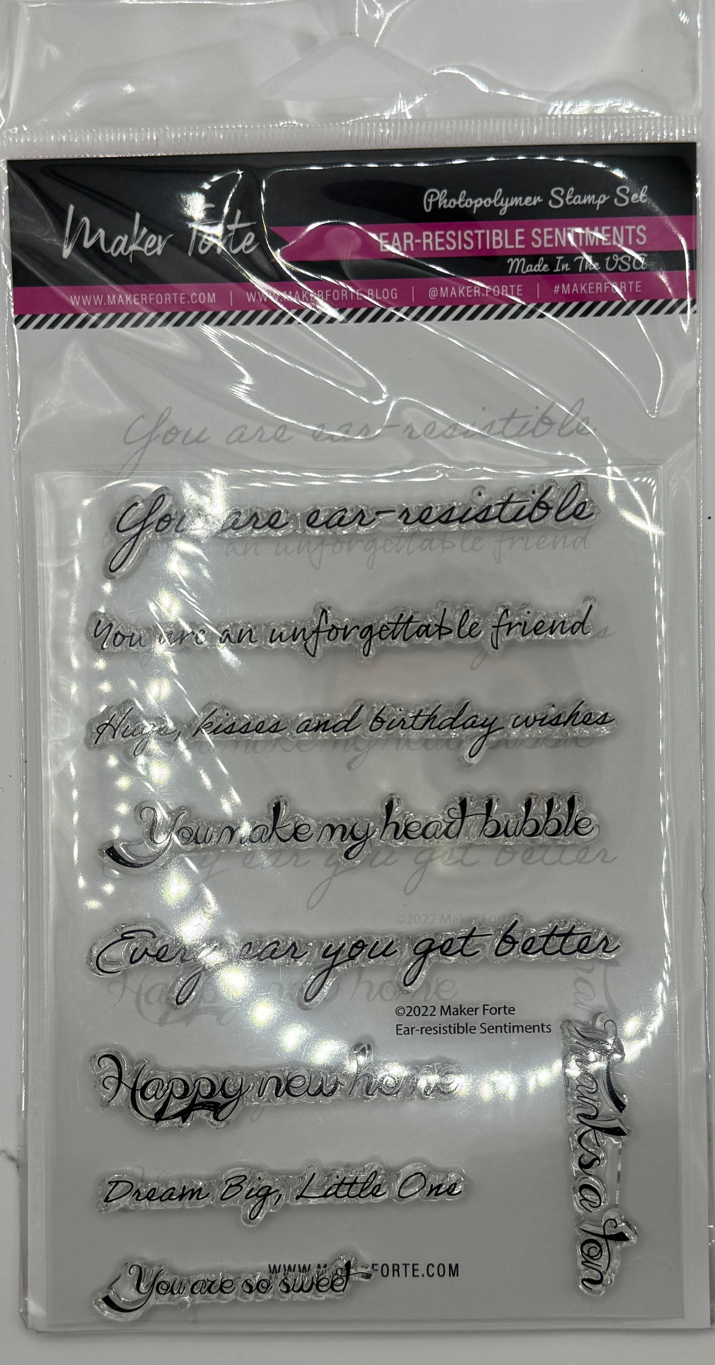 Ear-Resistible Sentiments Stamp Set 4x6 – Sweet Script Greeting Photopolymer Stamps | Made in USA