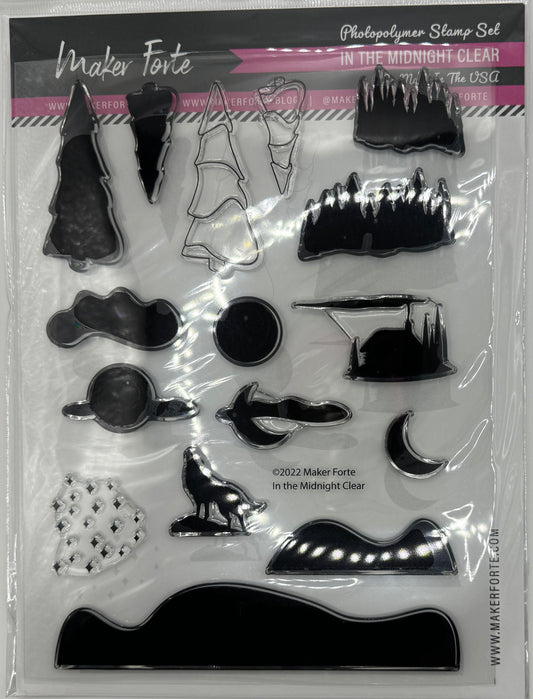 In the Midnight Clear Photopolymer Stamp Set 6x8 | Winter Night Scene & Landscape Builder Stamps