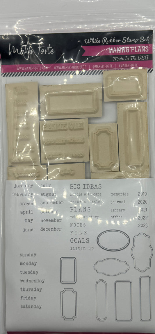 Making Plans 4x8 White Rubber Stamp Set – Planner Labels, Months & Days – Deep Etched Made in USA