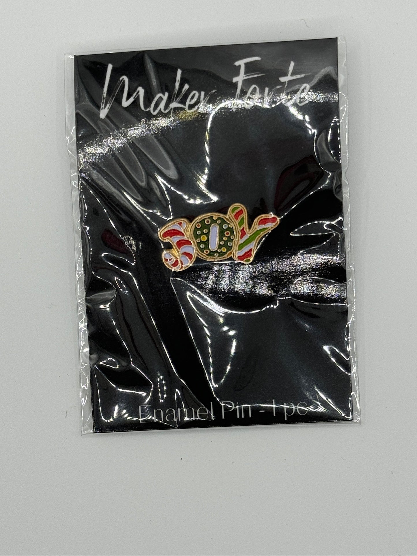 Joy Christmas Enamel Pin | Festive Holiday Lapel Pin | Stocking Stuffer Craft Gift