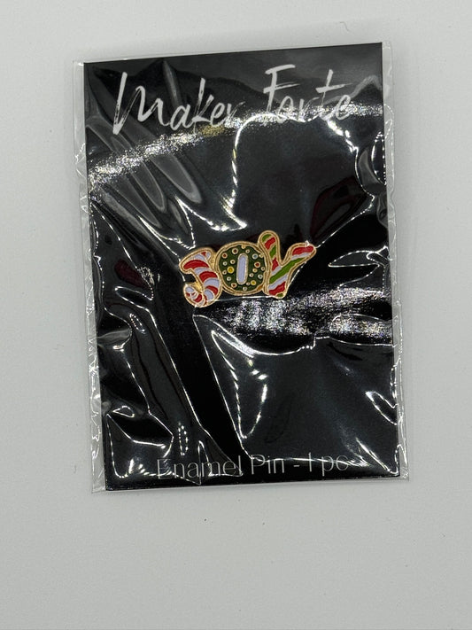 Joy Christmas Enamel Pin | Festive Holiday Lapel Pin | Stocking Stuffer Craft Gift