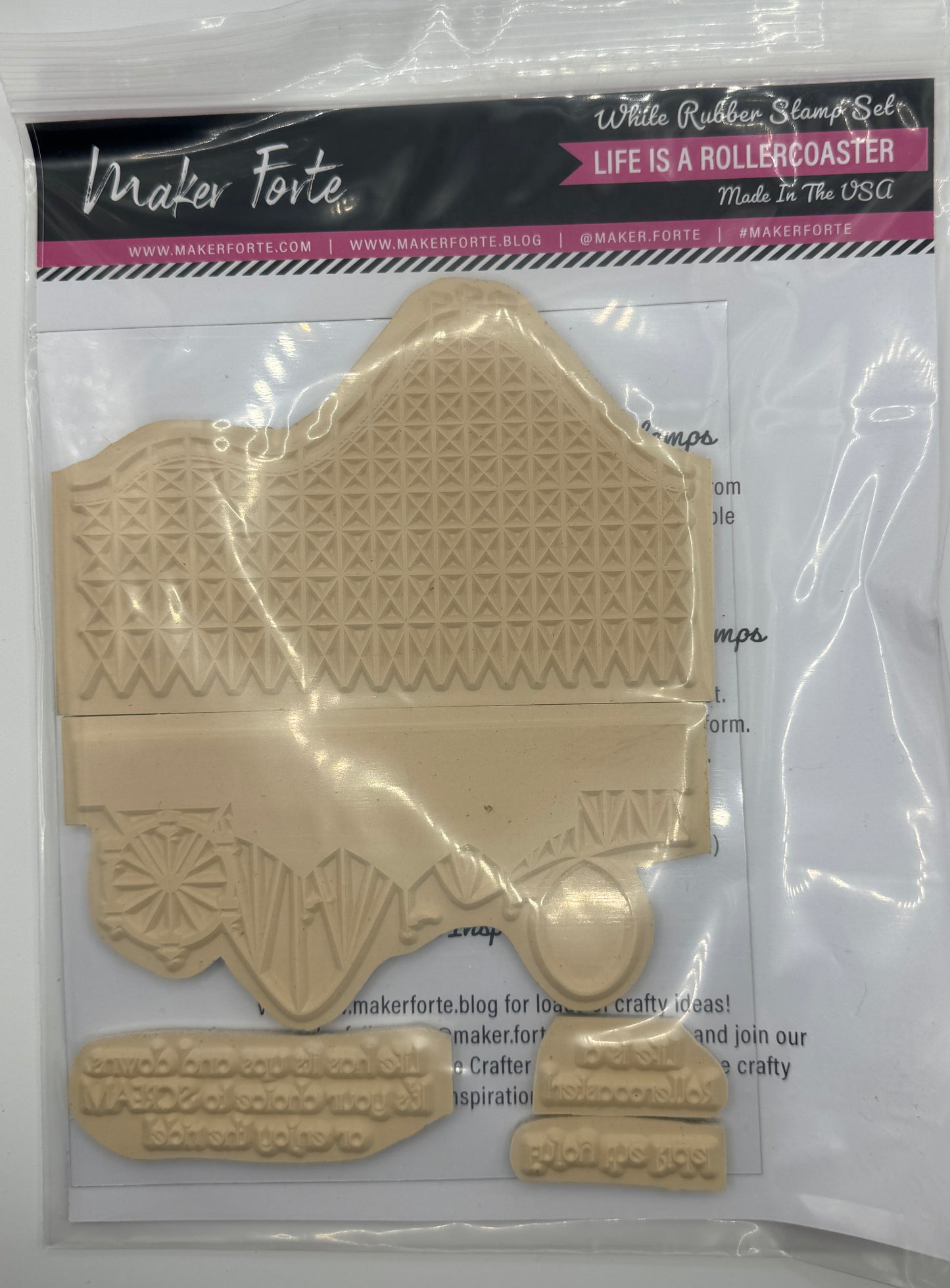 Life Is a Rollercoaster 6x8 White Rubber Stamp Set – Roller Coaster Background & Adventure Sentiments – Deep Etched Made in USA
