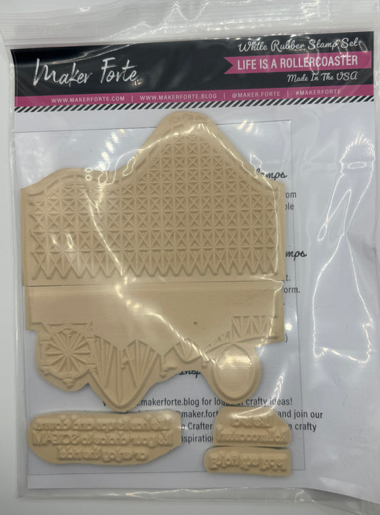 Life Is a Rollercoaster 6x8 White Rubber Stamp Set – Roller Coaster Background & Adventure Sentiments – Deep Etched Made in USA