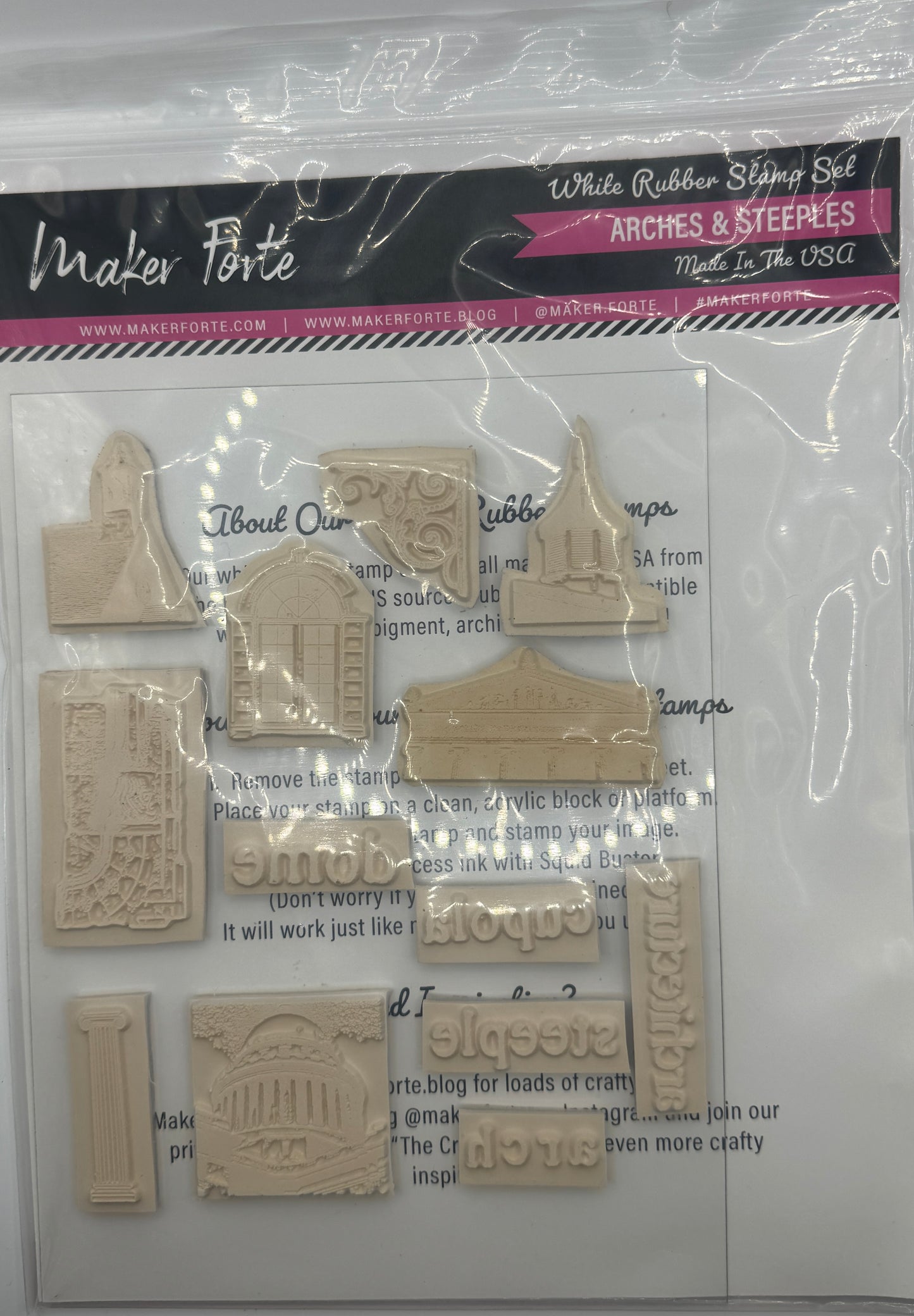 Arches & Steeples 6x8 White Rubber Stamp Set – Architectural Elements – Made in USA