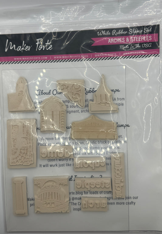 Arches & Steeples 6x8 White Rubber Stamp Set – Architectural Elements – Made in USA
